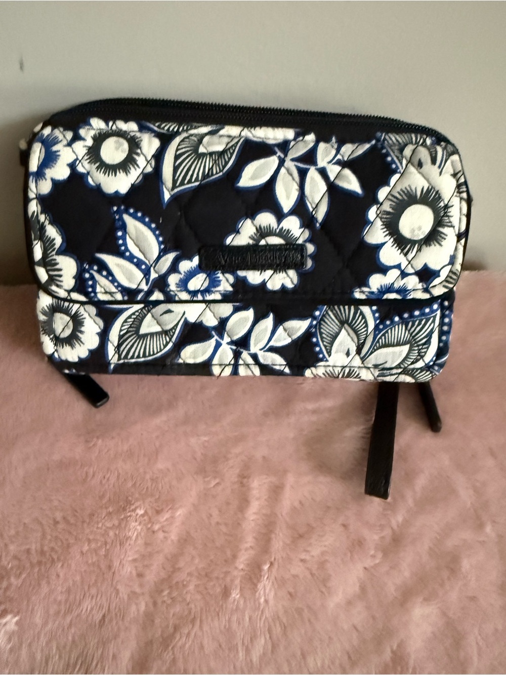 Vera Bradley Black Floral Quilted Wallet/Wristlet with White Flowers